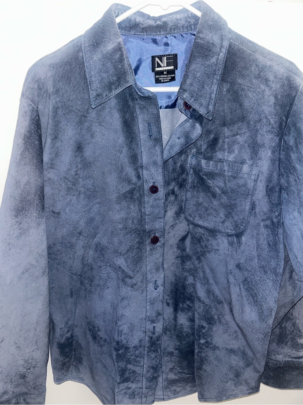 NF New Frontier 100% Suede  Blue Long sleeve Women’s Blouse Top Shirt M